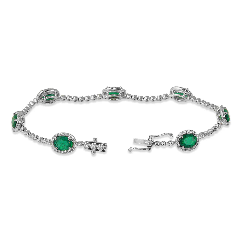 5.14ct Emerald Bracelet with 1.17ct Diamondsin 14K White Gold