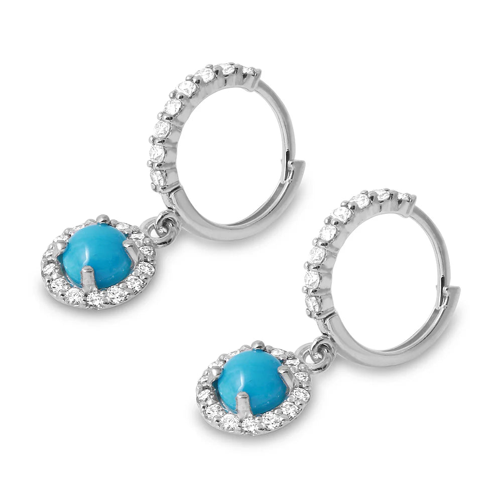 .74ct Diamond Dangle Turquoise Earrings in 14K White Gold