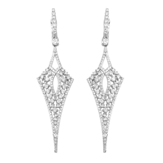 2.62ct Art Deco Pure Diamond Drop Earrings in 14K White Gold
